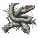 cobra with red eyes wrapped around a dead tree branch tattoo design idea