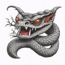 cobra with red eyes wrapped around a dead tree branch tattoo design idea