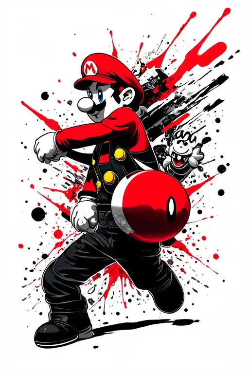 Zelda, Pokemon, Super Mario Bros,Kirby characters battling tattoo design idea