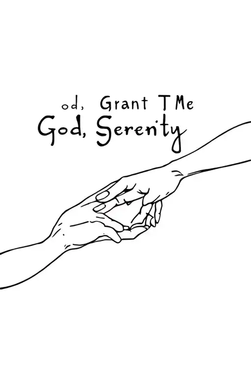 "God, Grant Me The Serenity " hands reaching towards each other tattoo design idea