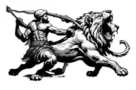 Sikh warrior fighting a lion roaring tattoo design idea