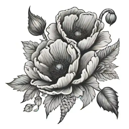 poppy flower and lei flower tattoo design idea