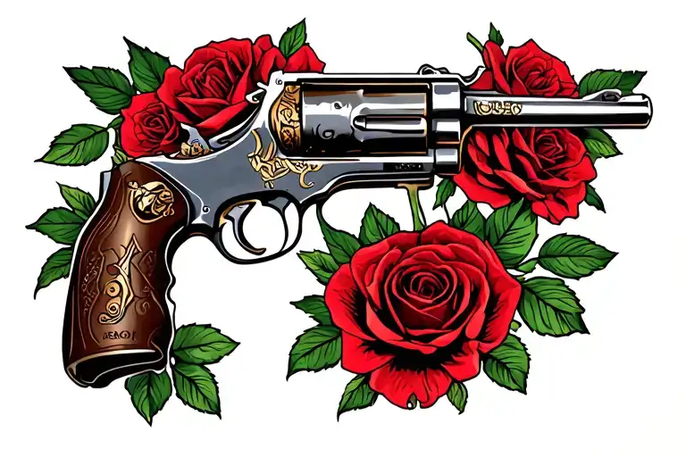 guns and roses wrapped tattoo design idea