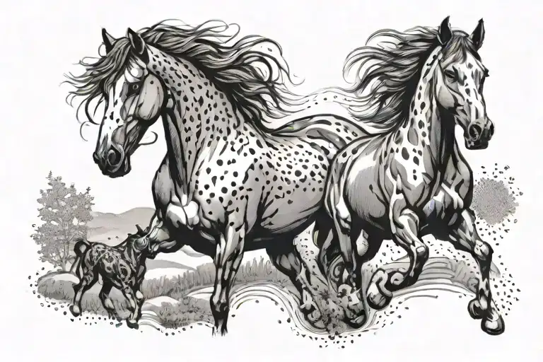 horse and dog prints slowly fading tattoo design idea