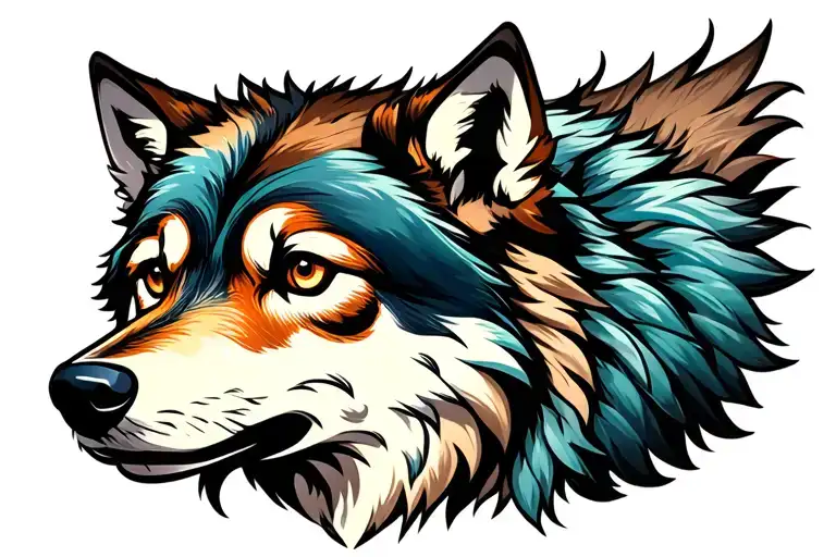 A wolf with a fused buhoo tattoo design idea
