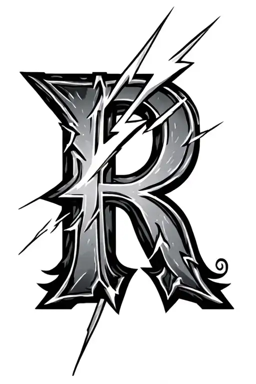 letter R with lighting bolt tattoo design idea