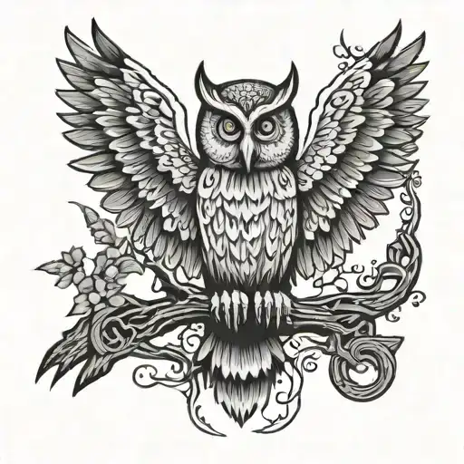 owl and christ crucifixion tattoo design idea
