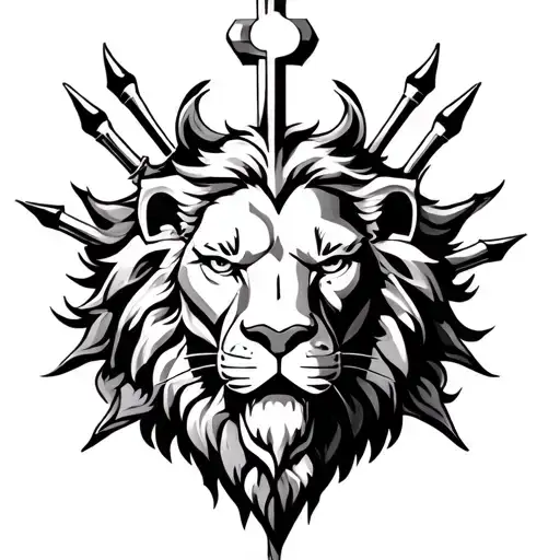 three nail cross, lion head, crusader tattoo design idea