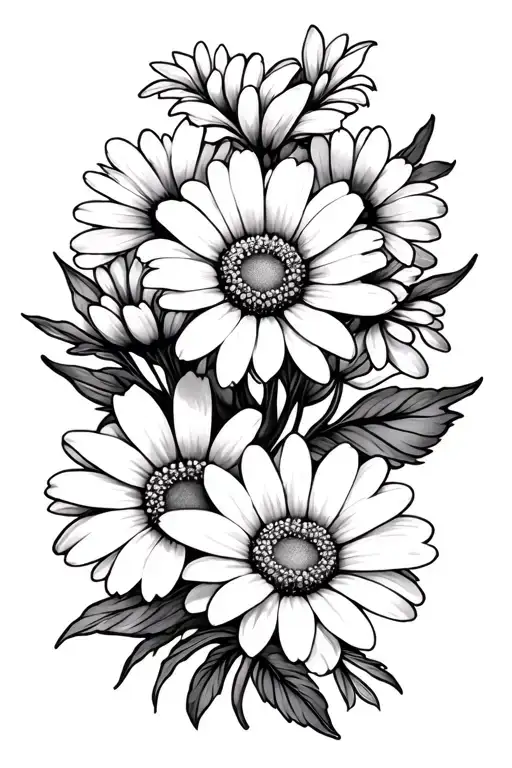 April birth flower Daisy, August birth flowers, June birth flower, December birth flower, and September colored paw prin tattoo design idea
