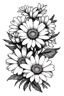 April birth flower Daisy, August birth flowers, June birth flower, December birth flower, and September colored paw prin tattoo design idea