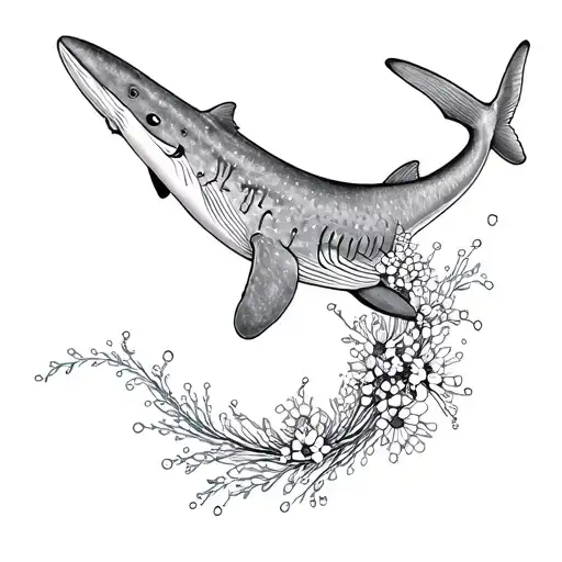 birds eye view of whale shark with baby's breath flowers tattoo design idea
