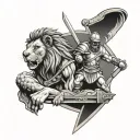 lion and gladiator  tattoo design idea