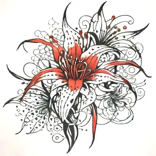spider lilly flowers tattoo black and red tattoo design idea