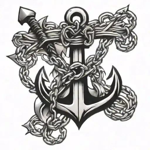 anchor sword handle cross broken chain 2 arrows tattoo design idea