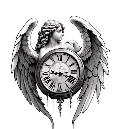 Angel And Clock tattoo design idea