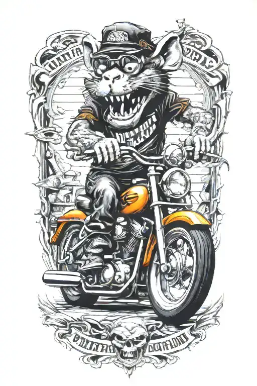Rat fink riding a harley davidson motorcycle tattoo design idea