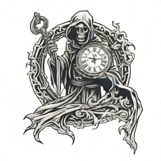 Grim Reaper Holding a clock tattoo design idea