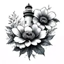 lighthouse with anenome flowers tattoo design idea