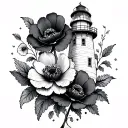 lighthouse with anenome flowers tattoo design idea