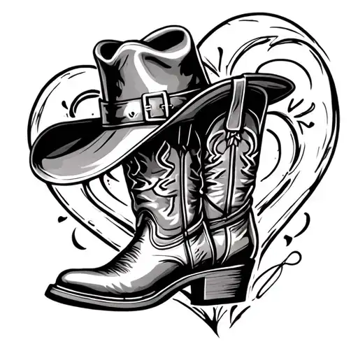 cowboy boots and hat inside heart girly  tattoo design idea