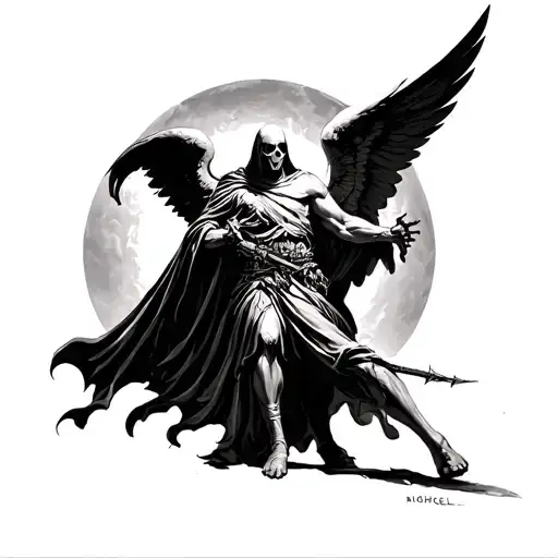 grim reaper vs st michael the archangel battle tattoo design idea