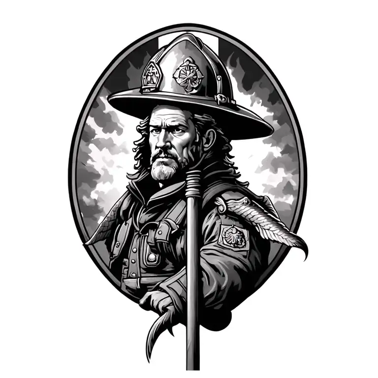 St Florian firefighter pike pole tattoo design idea