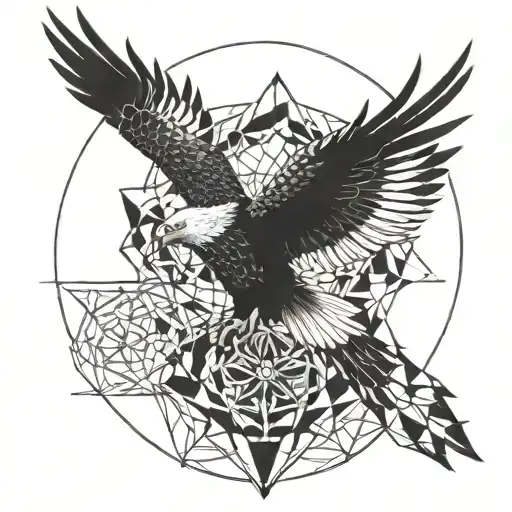 A majestic eagle soaring through a geometric mandala, symbolizing the noble soul and enlightenment tattoo design idea