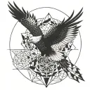 A majestic eagle soaring through a geometric mandala, symbolizing the noble soul and enlightenment tattoo design idea