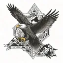 A majestic eagle soaring through a geometric mandala, symbolizing the noble soul and enlightenment tattoo design idea