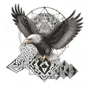 A majestic eagle soaring through a geometric mandala, symbolizing the noble soul and enlightenment tattoo design idea