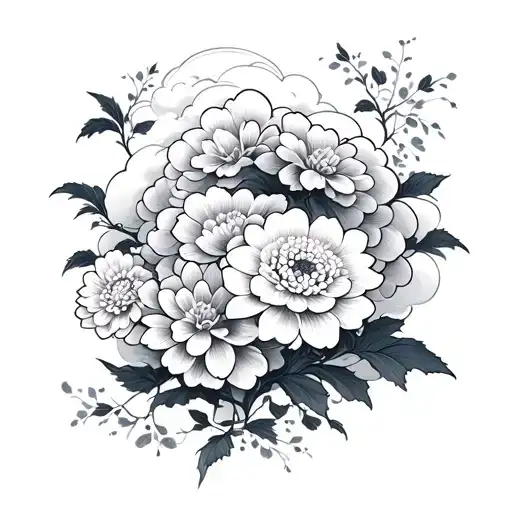 Japanese style clouds and chrysanthemums  tattoo design idea