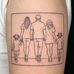 dad walking with black dog retrivier tattoo design idea