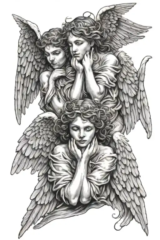 three angels see no evil speak no evil hear no wvil tattoo design idea