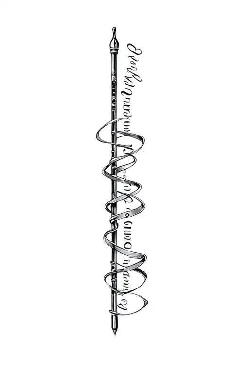 a vertical flute with the words 'Amor Aeternus' wrapped around it. On the right side of the flute, ad tattoo design idea