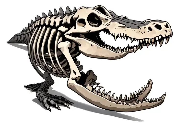 full length alligator skeleton with flesh tattoo design idea