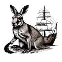 kangaroo with a schooner tattoo design idea