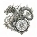 Celtic dragon entangling the tree of life and holding a compass in one hand and broken chains in the other tattoo design idea