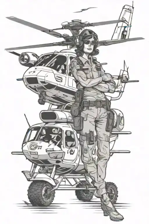 jet ranger helicopter, female pilot, Cessna, cactus background, police themed tattoo design idea