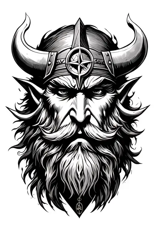 Odin face and viking compass surrounded tattoo design idea