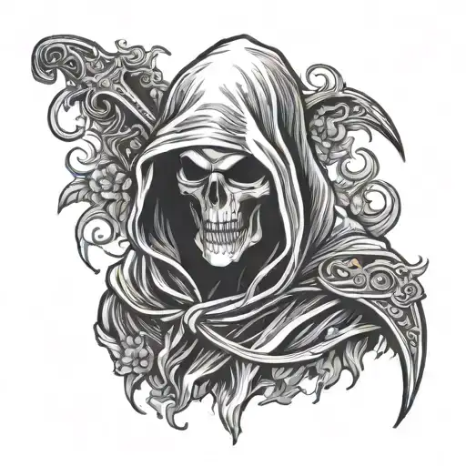 hooded reaper front view tattoo design idea