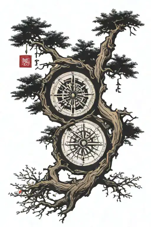 compass pines swamp oak tattoo design idea