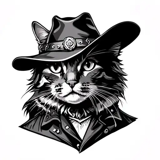 Wild West, cat cowboy tattoo design idea