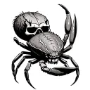 Tribal coconut crab with a skull body shaped like tattoo design idea