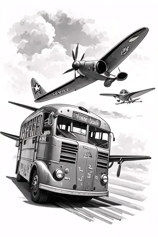 Navy F4U corsair aircraft and rosa parks bus tattoo design idea