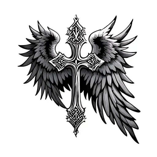 cross with wings  tattoo design idea
