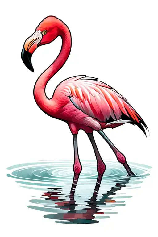 pink flamingo standing in water tattoo design idea