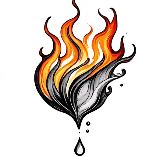 mixture of a flame and a drop of water, minimalist tattoo design idea