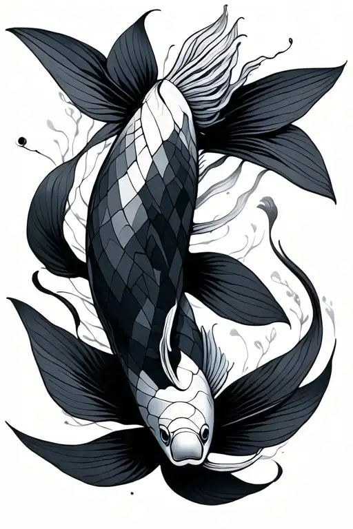 minimalistic geometric koi fish tattoo design idea