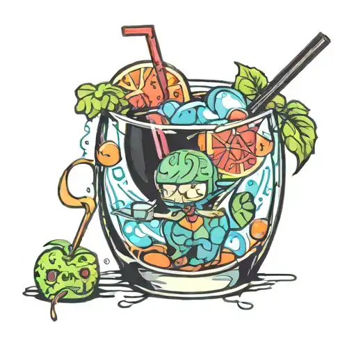 creepy cute cocktail glass tattoo design idea