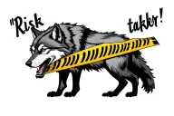 "Risk taker" wolf with caution tape tattoo design idea
